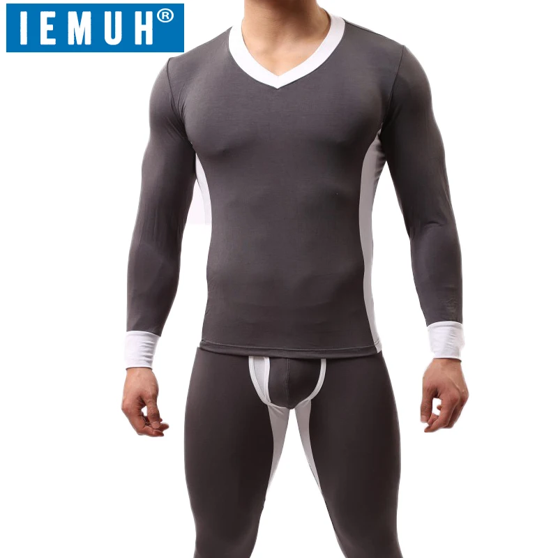 IEMUH Mens Winter Thermal Underwear Sets Male Winter Plus Thick Warm V