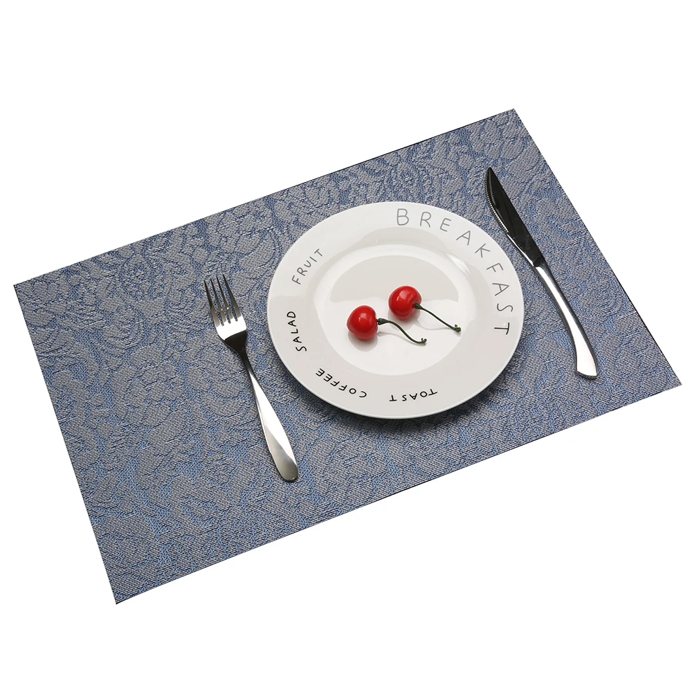 

2pcs/Lot Blue Flower Rose Pattern PVC Placemat Dishware Coasters For Kitchen Accessories Rectangle Table Mat Home Decoration