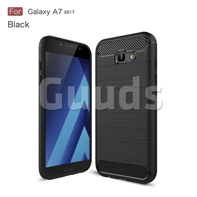 Luxury Carbon Fiber Brushed Wire Drawing Silicone TPU Back Cover for Samsung Galaxy A7 2017 A720 (Black)