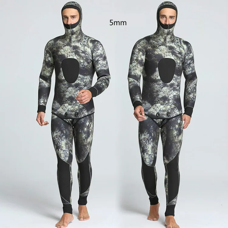 

2018 new winter camouflage 5mm two piece men's swimming diving waterproof warm clothing Size S-XXL