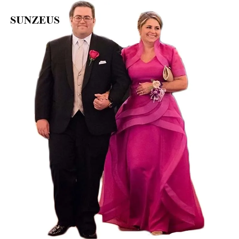 

Fuchsia Mother of the Bride Dress with Jacket Tiers Skirt Plus Size Wedding Party Dress for Women Groom Mother Formal Gown SMD35