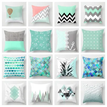 ZENGIA Blue/Green Geometric Cushion cover 45x45cm Marble Texture Throw Pillow Case Cushion Cover For Sofa/Home Decor Pillowcase