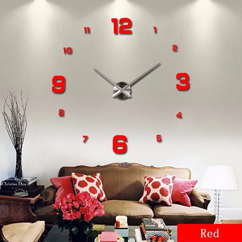 DIY 3D mirror silent large digital wall clock modern design real big fashion quartz watch clock decoration home living room klok (2)