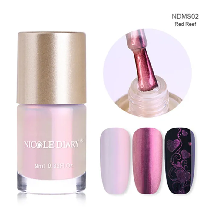 NICOLE DIARY 9ml Nail Polish Chameleon Metallic Jelly Holographic Polish Shiny Flakies Sequins Manicure Nail Art Lacquer Varnish - Цвет: NDMS02