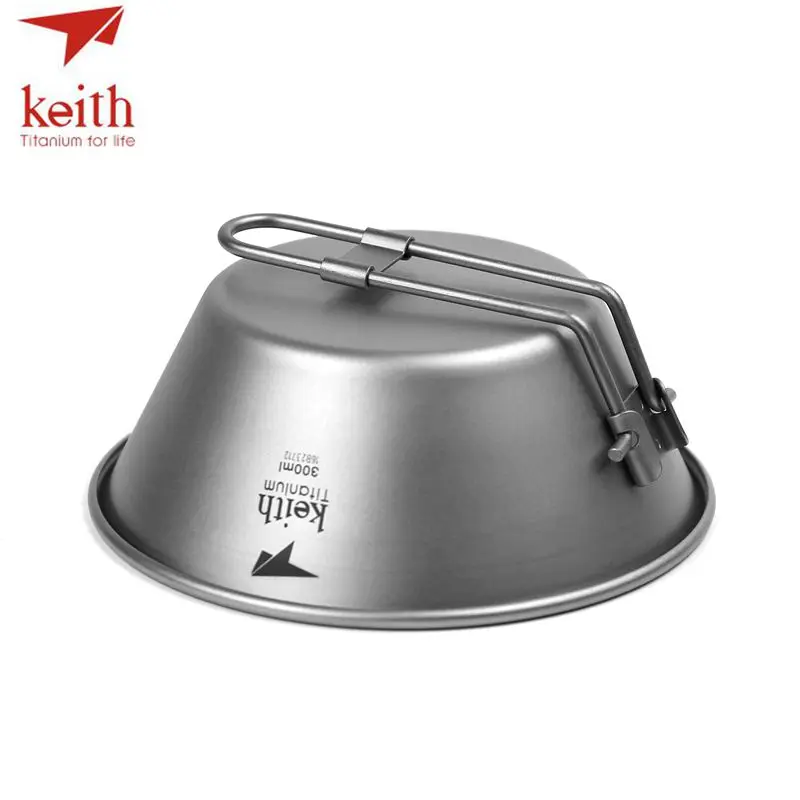 Keith Camping Titanium Bowl With Folding Handle Ultralight Bottom Folding Bowls Cookware Tableware Cutlery 300ml Only 50g Ti5320