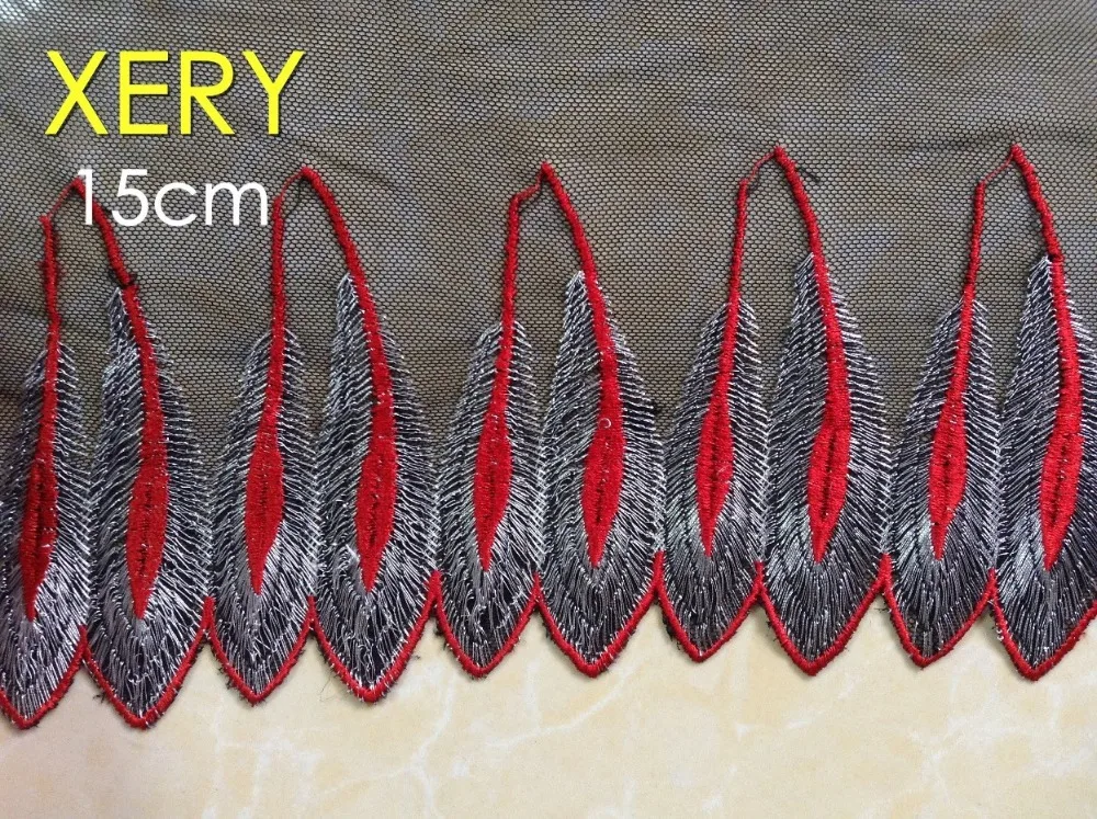 

FREE SHIPPING 15cm high quality soft net and peacock feather pattern embroidery lace,costume lace trimming,,XERY13761