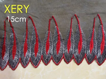 

FREE SHIPPING 15cm high quality soft net and peacock feather pattern embroidery NET lace trims,costume lace trimming,XERY13761