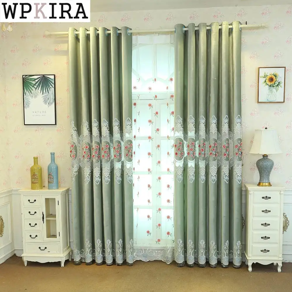 

Luxury Europe Green Embroidered Curtain Fabrics Tulle For Bedroom Embroidered Sheer Curtains for Living Room Panels 317&30