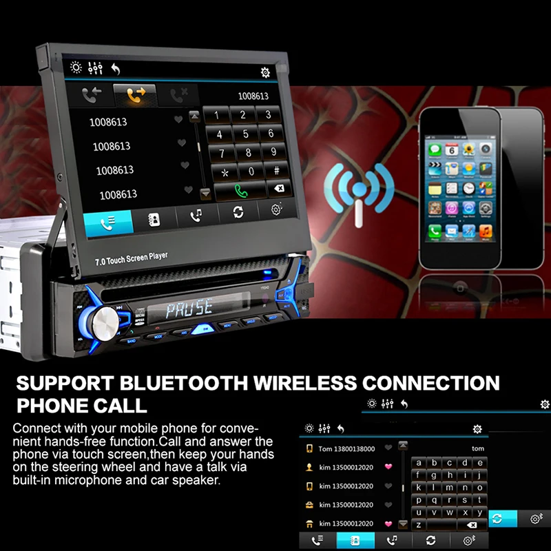 Купить 7 дюймов 1 Дин выдвижной датчик экран и DVD-плеер с Bluetooth FM ...