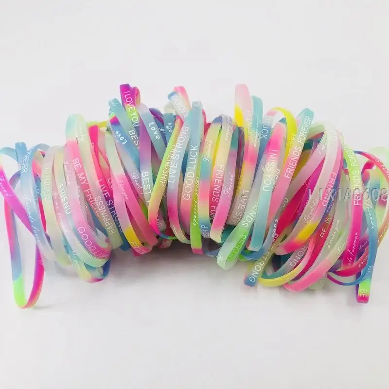 Silicone Wristband Pack of 200pcs Multicolor Love Friendship Style Wrist Cuff Power Silicone Bracelet