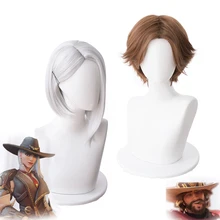 Игра OW Mccree Ashe парики белые волосы Ashe Jesse Mccree косплей парик Хэллоуин парик высокое качество