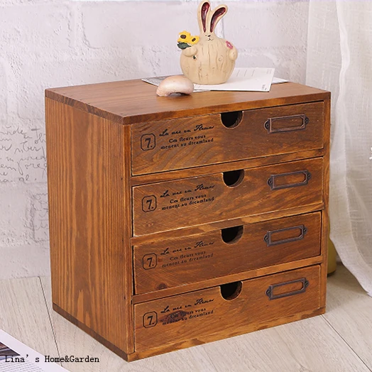Vintage Solid Wood 4 Drawers Small Pc Cabinet In Living Room