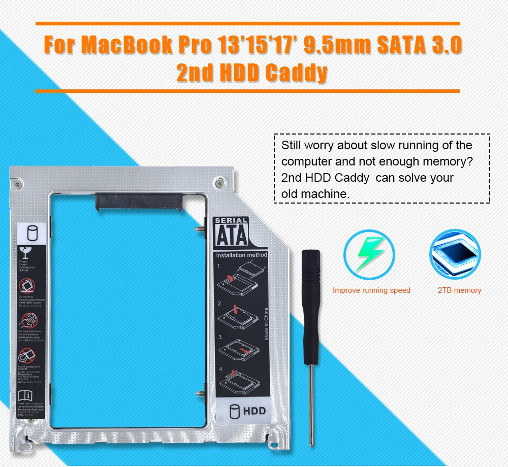 TISHRIC 2018 новый для Macbook Pro 13 "15" 17 "SuperDrive Оптический Bay Алюминий 2nd HDD Caddy 9,5 мм SATA3.0 корпус Optibay