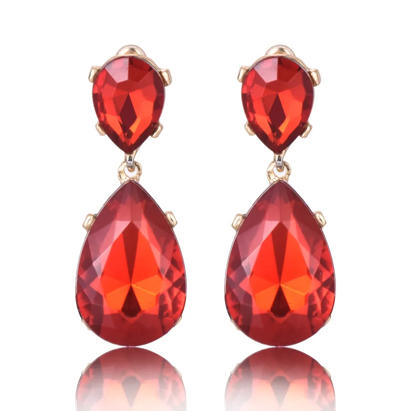 

Fashion Water Drop Shape Red Big Crystal Drop Earrings For Women Party Jewelry Lady Statement Teardrop Rhinestone Dangle Earring