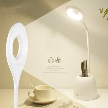 

Hottest LED Fan Pen Container Table Lamp Dimmable Eye Protection USB Rechargable LED Desk Lamp Touch Switch Charging Lamps
