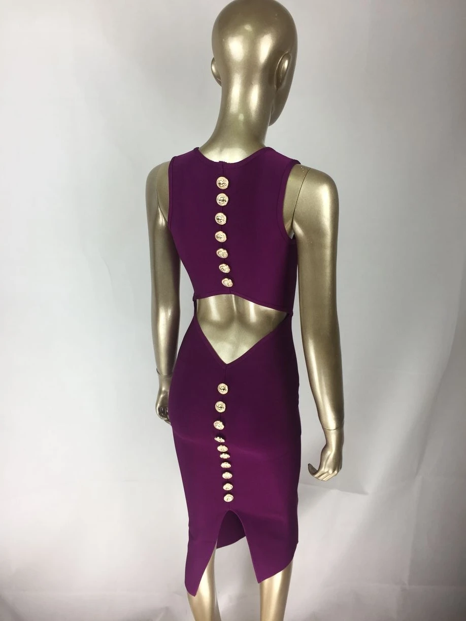 Высокое качество, сексуальное пурпурное Бандажное платье с v-образным вырезом и пуговицами,, трикотажные эластичные вечерние платья