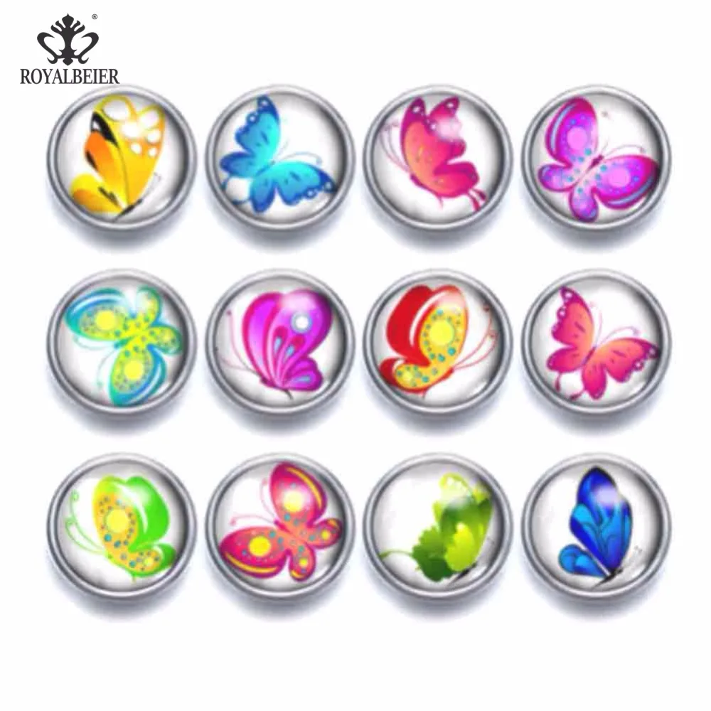 

12pcs Glass Charms 12mm Snap Button Beautiful Butterfly Theme Fit Snap Bracelet 12mm Snap Earrings Snap Jewelry KZ0950