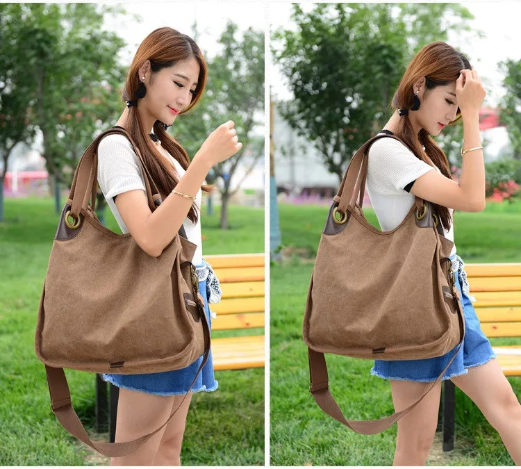 MJ Women's Canvas Handbags High Quality Female Canvas Totes Casual Shoulder Bags Large Travel Bag Ladies Solid Crossbody Bags (6)