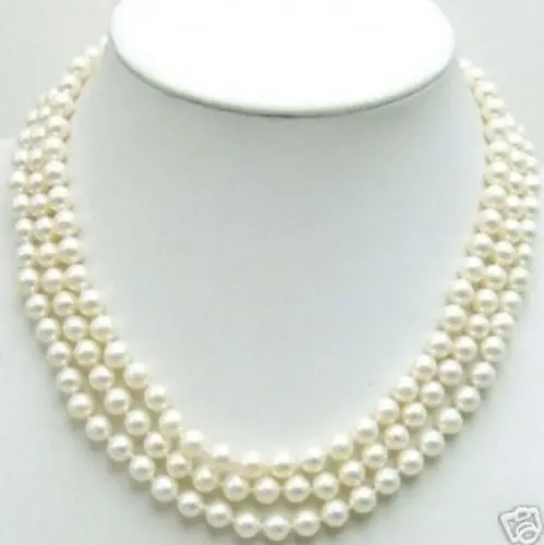 

ddh001977 AAA+ 3 Row 7-8MM White PEARL NECKLACE &14K Gold Clasp
