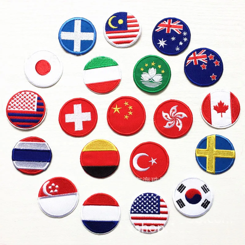 

Countries Badge Sticker Flags Full Embroidered Patches for Clothes Iron on Clothing US Germany Italy France Appliques Stripes
