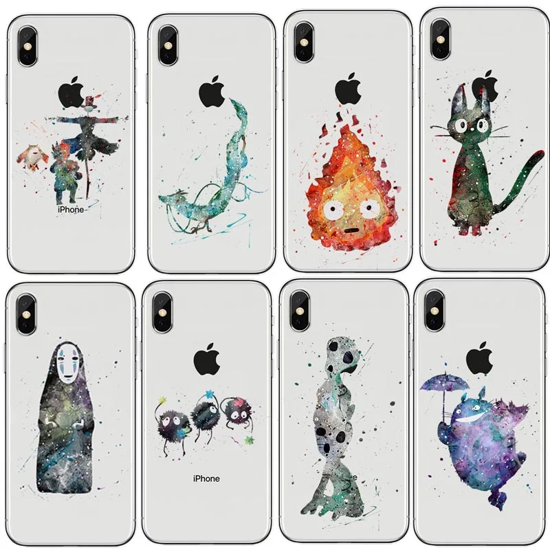 Cute Totoro Spirited Away Ghibli Miyazaki Anime Watercolor Art Hard PC Clear Phone Case For iPhone XS MAX7 7Plus 6 6S 6Plus 5 5S | Мобильные