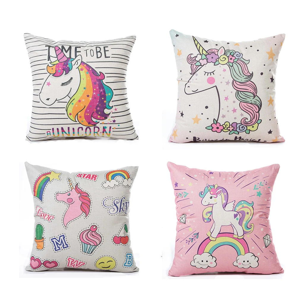 

Cute Unicorn Cushion Cover Creative Unicorn Cotton Linen Throw Pillow Case For Sofa Decorative Pillowcase Cover almohada