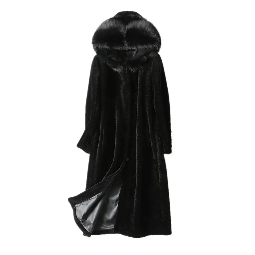 Lisa Colly, женское меховое пальто, зимняя длинная норковая шуба из искусственного меха с капюшоном, длинные рукава, теплые роскошные шубы из искусственного меха, пальто - Цвет: Черный