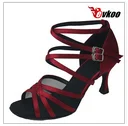 Evkoo/женская танцевальная обувь из атласа или полиуретана для латинских танцев, сальсы, каблук 7 см, Jh7r, с длинным ремешком, удобная обувь для танцев, Evkoo-122 - Цвет: Красный