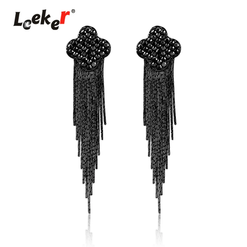 

LEEKER Gothic Style Black 6CM Tassels Drop Earrings For Women Round Star Triangle Clover Vintage Earring Jewelry 238 LK9