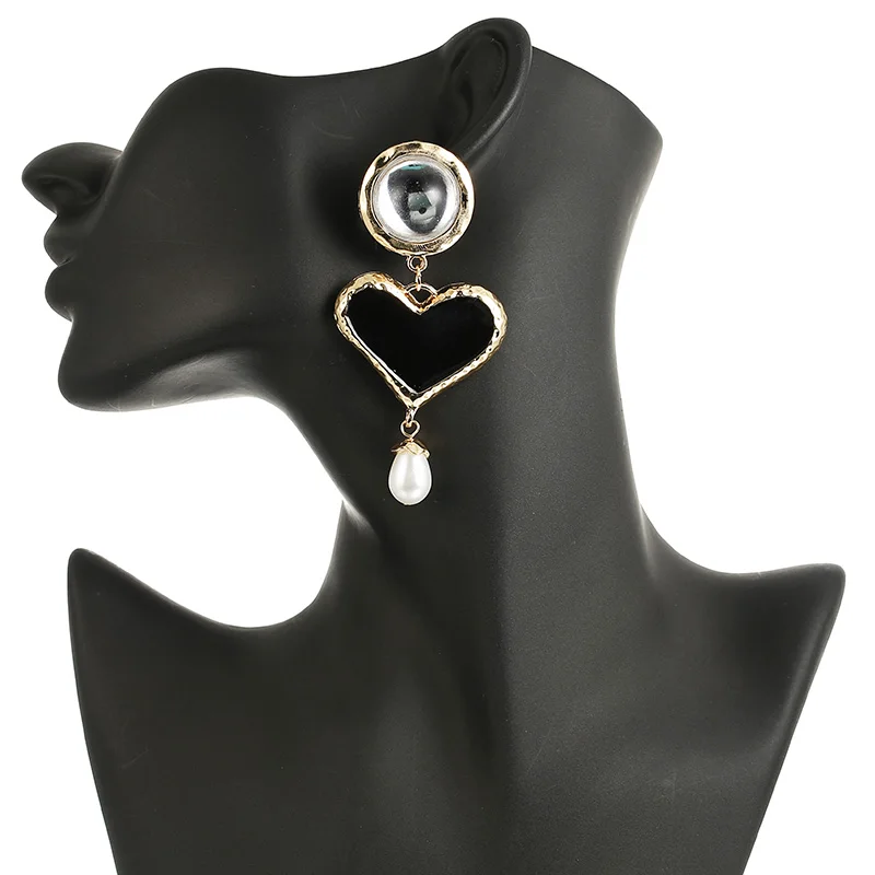 

Hyperbole Black Heart Simulated Pearl Drop Earring For Women Boho Metal Dangle Earring Wedding Party Valentine Gift Jewelry