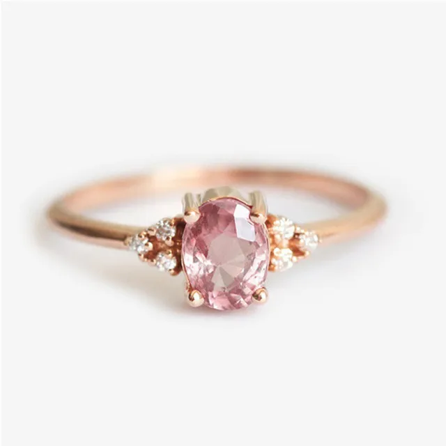 Pink Zircon Engagement Rings For Women Rose Gold Female Wedding Ring Dainty Valantine’s Gift For Girlfriends Romantic Jewelry R5