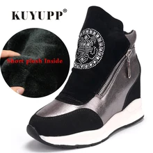 Coins Bottes Femmes Véritable Chaussures En Cuir Femme Masquer les Talons Plate-Forme Dames Bottes Or Noir Casual Strass Cheville Bottes DX155-2