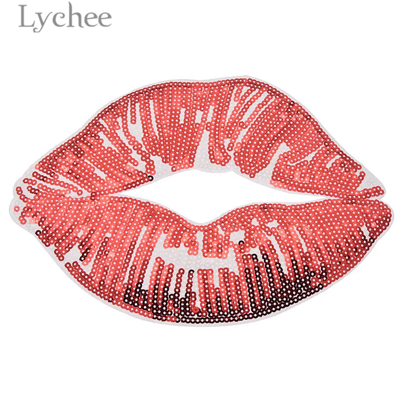 Lychee Life 1 PC Red Lips Embroidered Patches Sequins Applique DIY Sewing Material Supplies for Clothes Jeans | Дом и сад