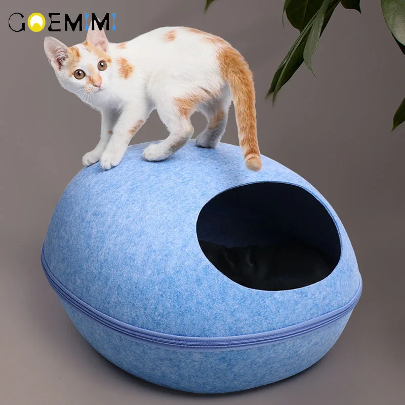 Кошачий спальный мешок на молнии в форме яйца из войлочной ткани для домашних