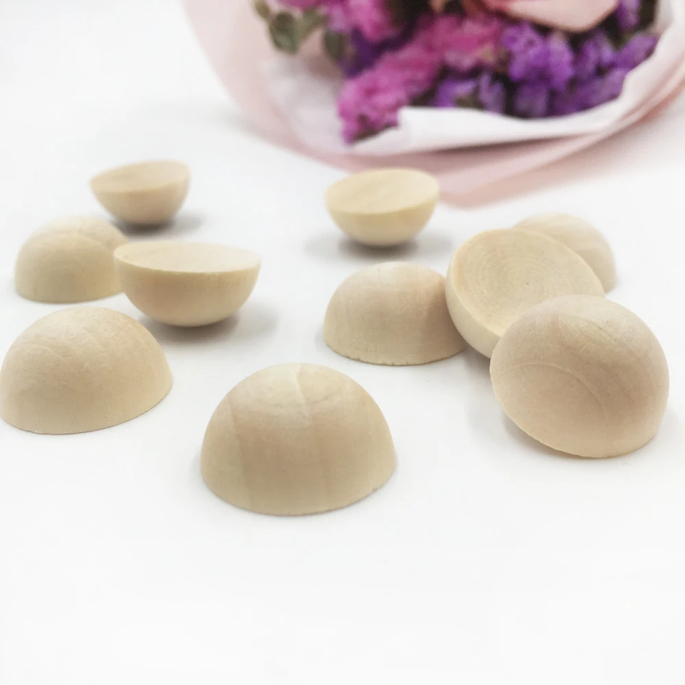 100PC 20mm natural Half wooden beads wooden hemispherical Natural Wood