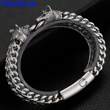 Готический мужской браслет с двойной волчьей головой, Мужская цепочка из нержавеющей стали, мужские браслеты с магнитной застежкой, ювелирные изделия дружбы, подарки