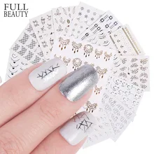 Полная красота 20 шт Золотой Серебряный ноготь стикер смешанный перо/Кот/цветок/ожерелье талисманы водяной знак DIY наклейки для ногтей советы CH543
