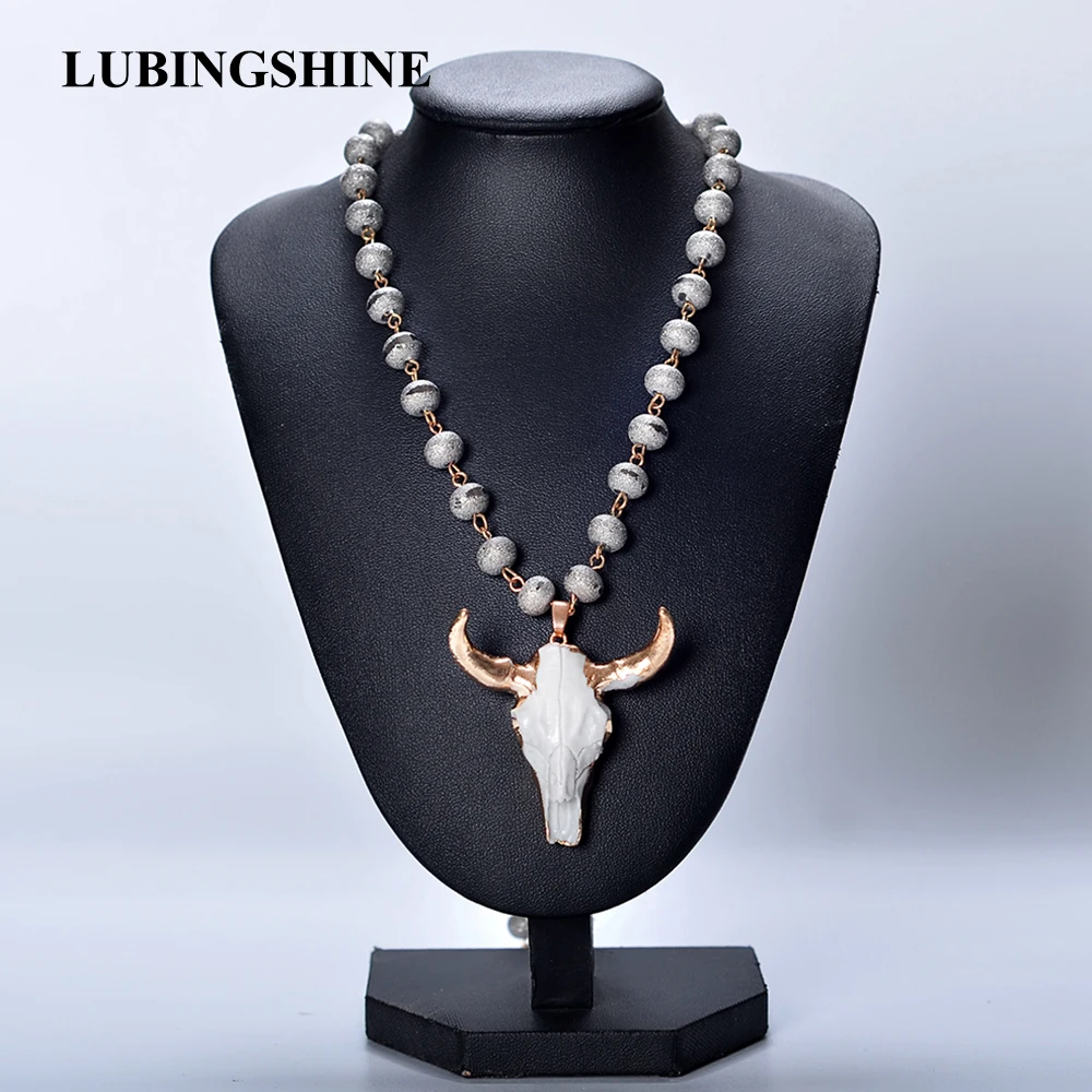 LUBINGSHINE Длинная цепочка на свитер в стиле хип хоп с головой быка ожерелья для