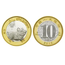 Китай 10 юаней монета, год свиньи, памятные, UNC, коллекционные, Азиатский Зодиак, подарок на год, настоящие монеты