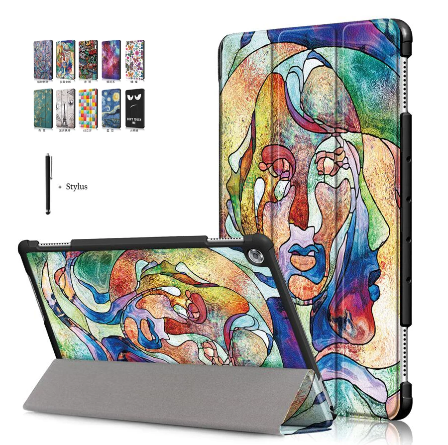 

For Huawei MediaPad M5 lite 10 BAH2-W19/L09 10.1'' Flip Leather Case Cover For Huawei M5 Lite 10 Smart Print Stand Funda+Stylus