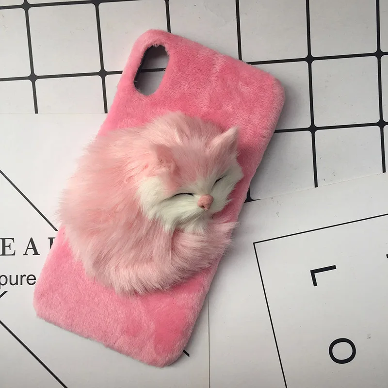 Lovely DIY Cat Furry Warm Phone Cases For iPhone X 8 Plus Hard PC Plush hair Fur Cover for iPhone 6 6S Plus 7 8 Christmas Gift (11)