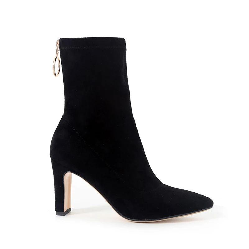 Short marrone Shoes Donna Scamosciato Boots alti Fashion Stretch Tacchi punta Wetkiss Plush Calzini Zipper Women a Nero Winter qvU7TP
