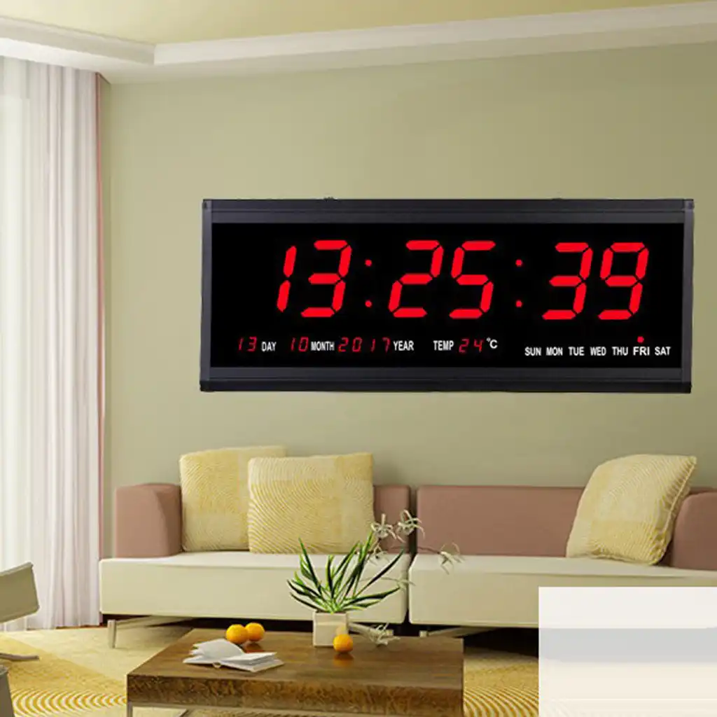 15 Large Digital Led Wall Clock Desk Calendar Temperature Date Day 24h Time Eu Plug In Aliexpress