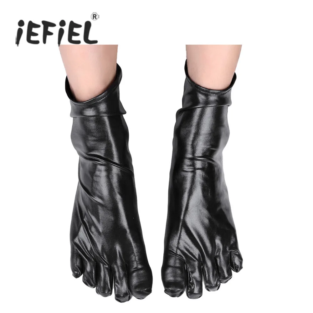 

1 Pair Men Unisex Wetlook Patent Leather Short Toe Socks Costumes Accessories Shiny Metallic Latex Rubber Club Short Ankle Socks