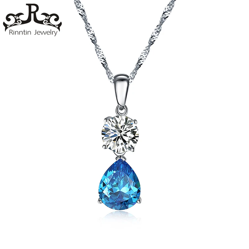 

Rinn JEWELS Beautiful Silver Necklaces for Female with Charm Water Drop Blue Cubic Zirconia Party Pendant Necklace DON120