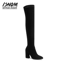 ISNOM/Новинка года; зимние женские сапоги до бедра; модная обувь на высоком толстом каблуке; женские ботфорты; большие размеры