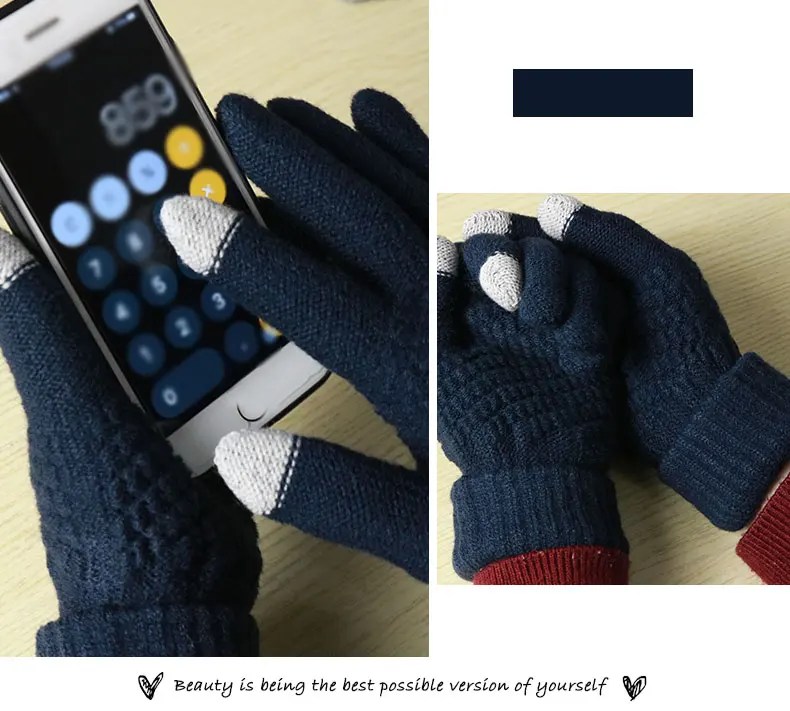 Sparsil мужские Сенсорный экран для женщин перчатки зимние теплые эластичные варежки 5 пальцев толстые перчатки полный палец волна вязаная шерстяная вязаная перчатка