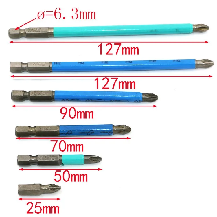 6 шт. с титановым покрытием 1/" шестигранный хвостовик L 25-127 мм PH2 Электрический Противоскользящий Phillips S2 отвертка бит