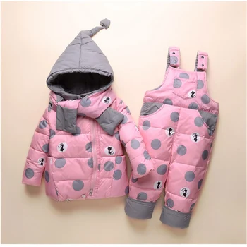 

Winter Baby Girls down Jackets Outerwear girl clothing Sets Warm Children Jackets Snowsuit Girl's Coat+suspender Pants +scarf