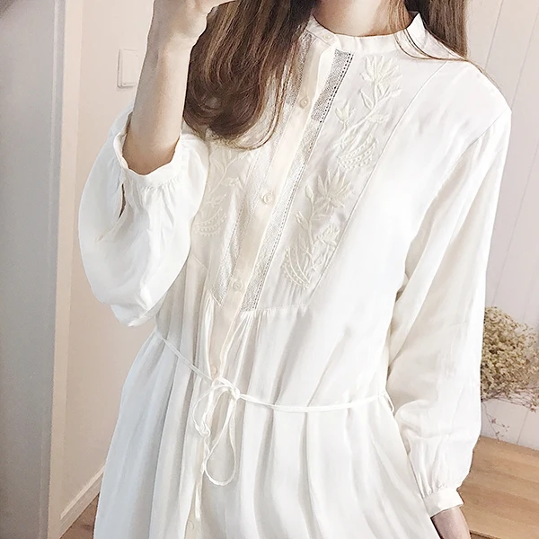 

Spring Autumn Women Ultra Loose Plus Size Casual Comfortable Good Quality Japanese Style Embroidery Silken Cotton Dresses